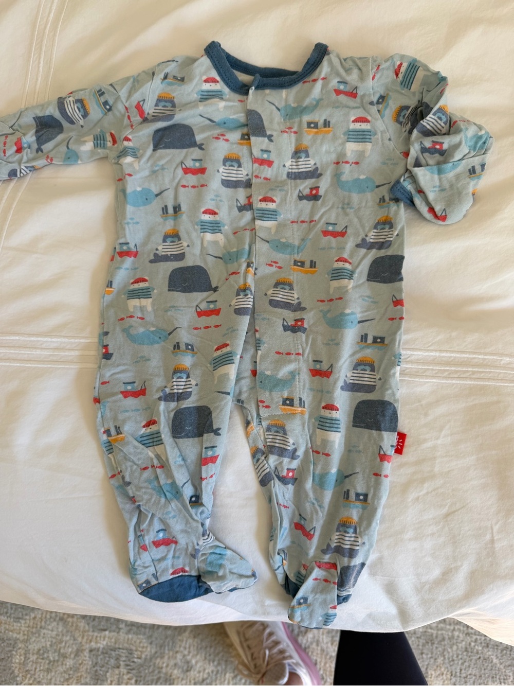 Magnetic Me Light Blue Footed One-Piece with Whale & Boat Motif